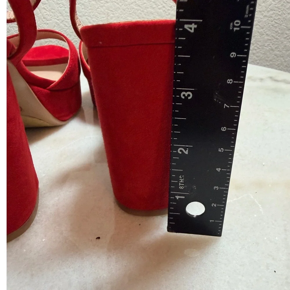 NEW Theresa Lollipop Red Suede Platform Ankle Strap Block Heel size 8M